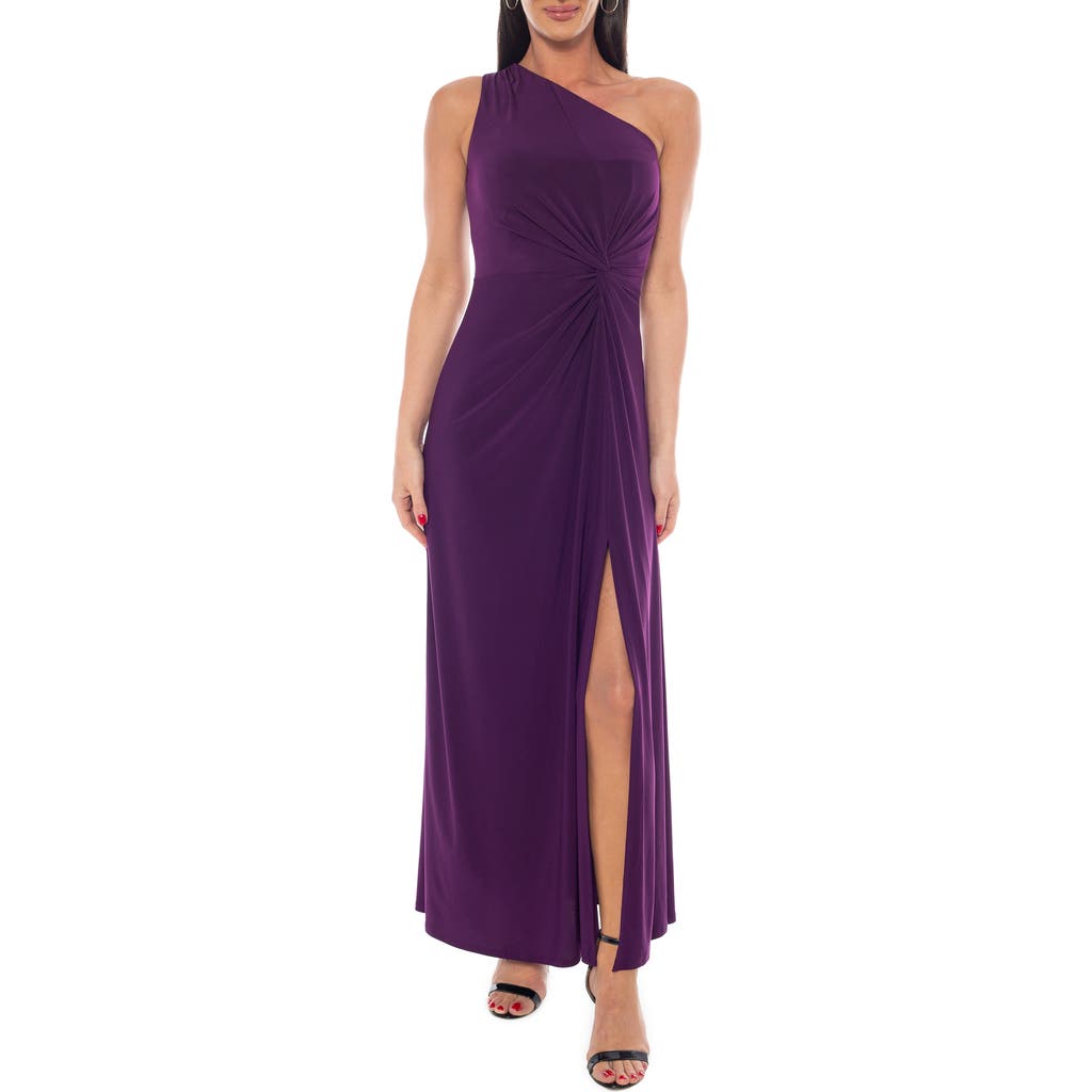 Marina One-shoulder Front Twist A-line Gown In Purple