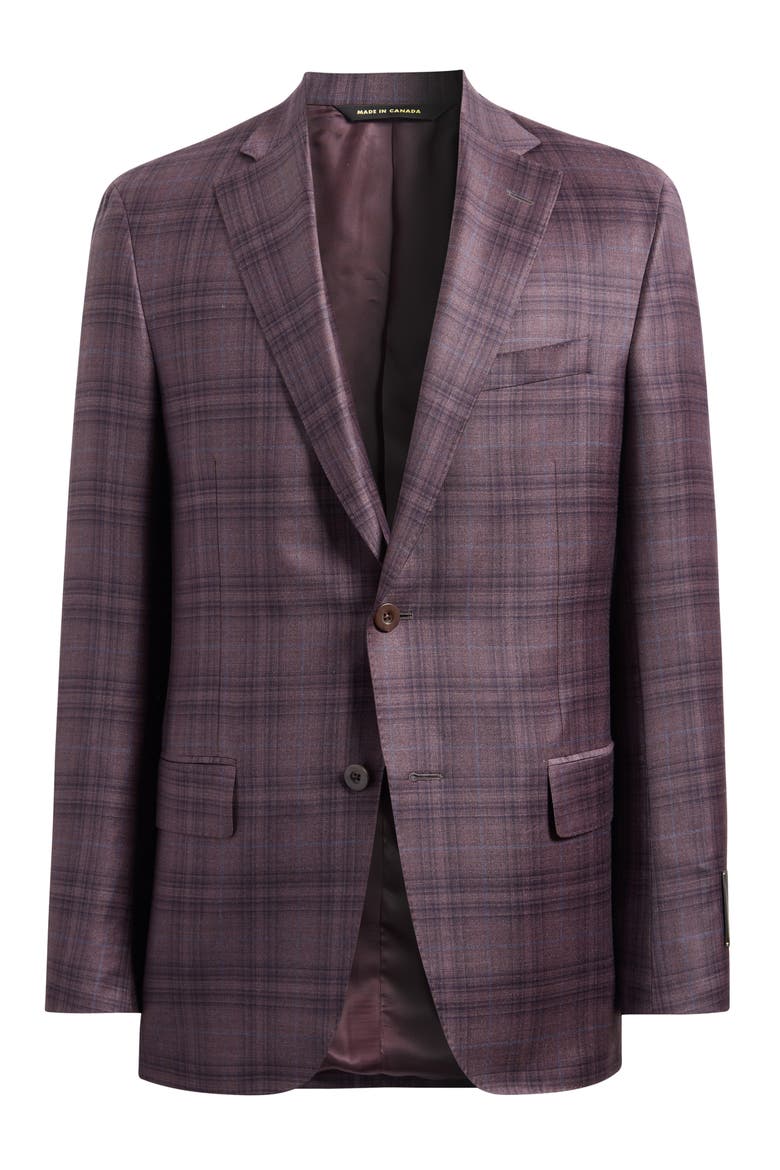 Milano Regular Fit Purple Plaid Super 130s Wool Sport Coat, Alternate, color, PURPLE