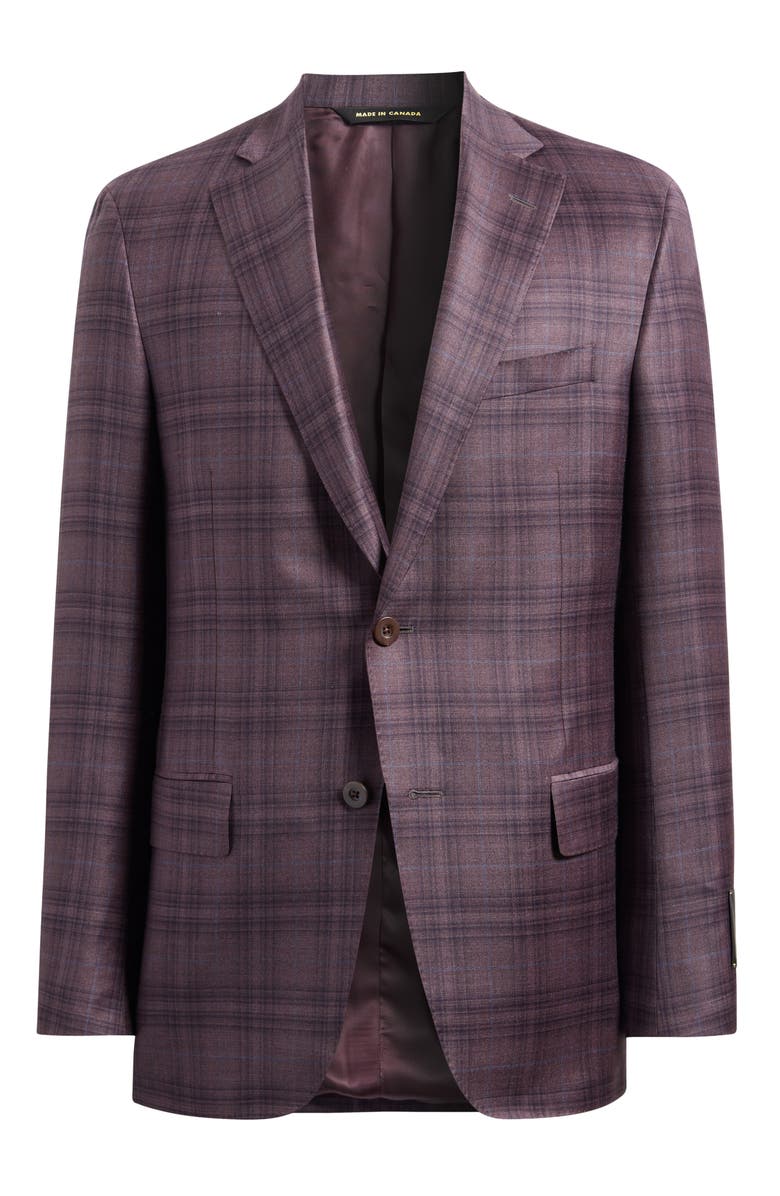 Heritage Gold Milano Regular Fit Purple Plaid Super 130s Wool Sport Coat, Alternate, color, Purple