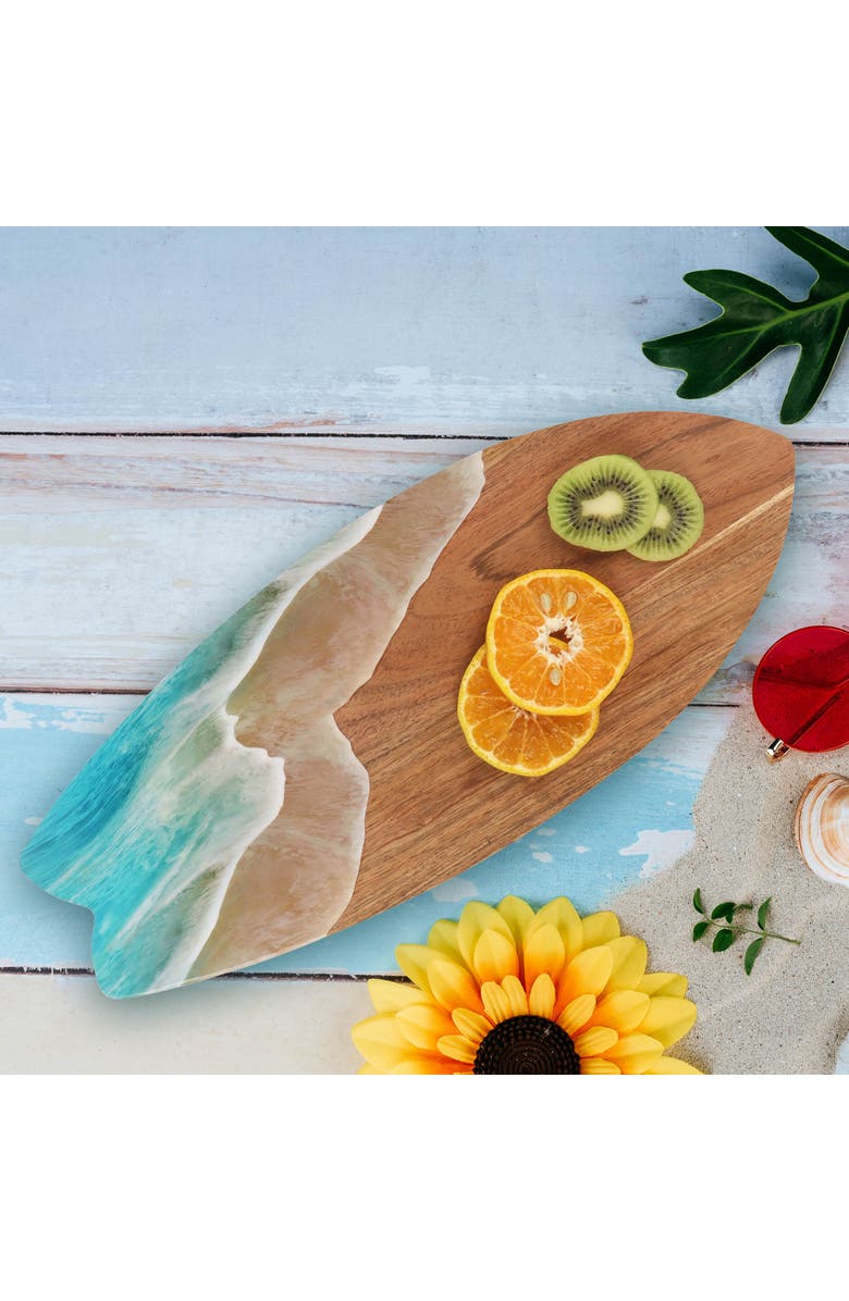 Gallerie II Surfboard Wave Coastal Wood Novelty Sports Shaped Serving Platter 6.5" x 16", Alternate, color, Brown