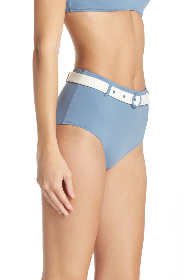 The Quinn Belted High Waist Bikini Bottoms, Alternate, color, ICE