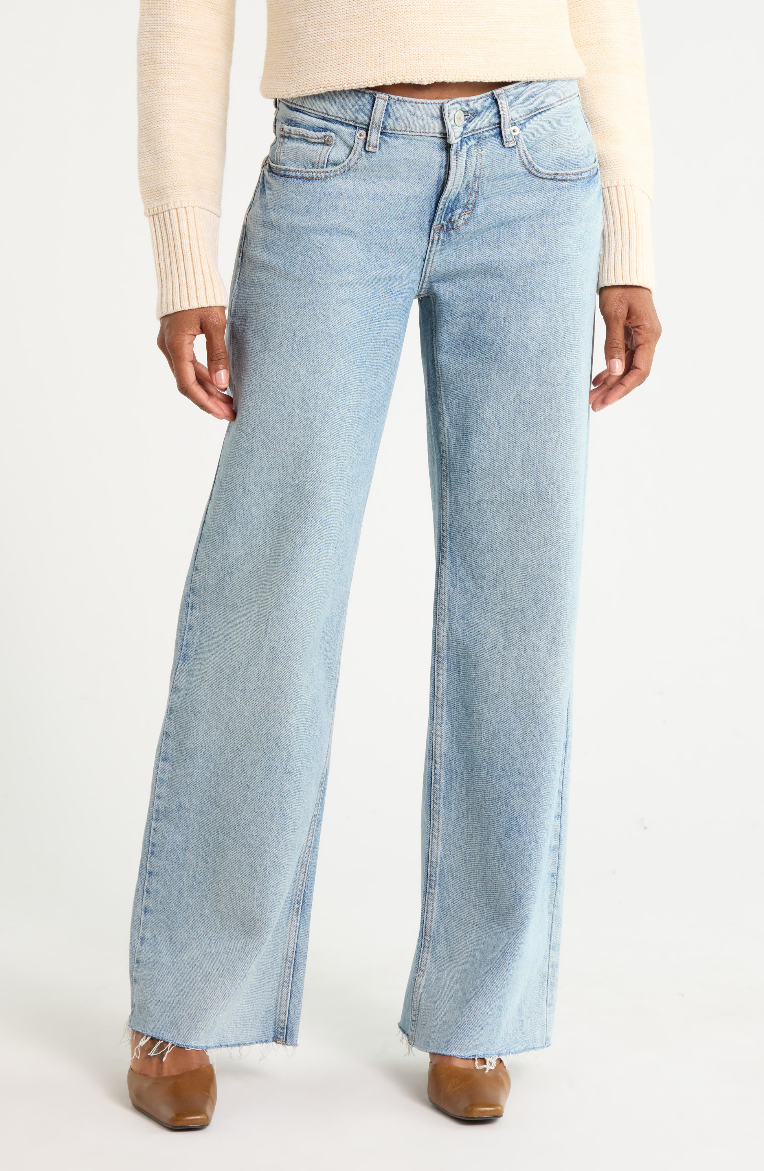 Baggy Raw Hem Wide Leg Jeans