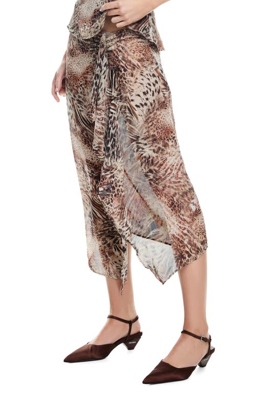 Lioness Banks Animal Print High-low Wrap Midi Skirt In Chocolate Animal