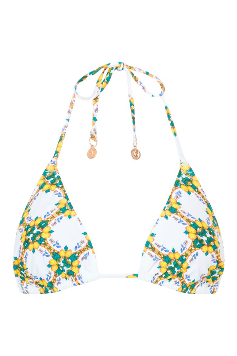 Lemon Tile Triangle Bikini Top, Alternate, color, WHITE MULTI