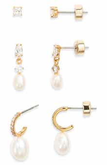 Nordstrom Set of 3 Demi Fine Cubic Zirconia Stud & Pearl Drop Earrings