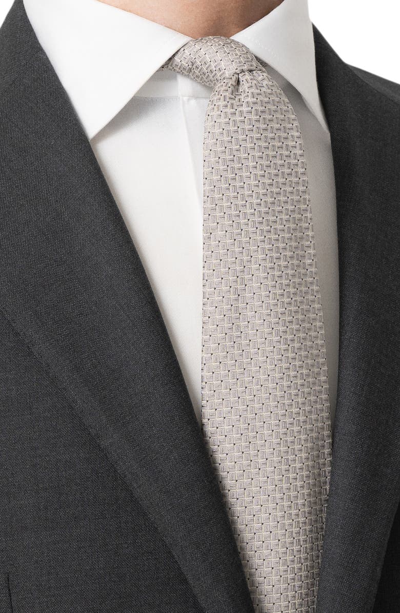 Eton Micro Geo Silk Tie, Alternate, color, Light Grey