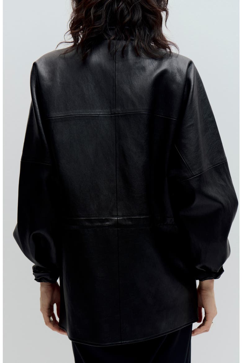 Faux Leather Funnel Neck Jacket, Main, color, BLACK