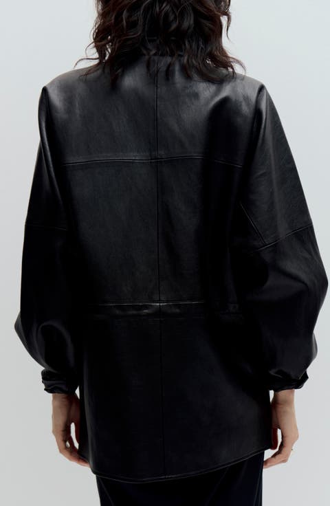 Faux Leather Funnel Neck Jacket