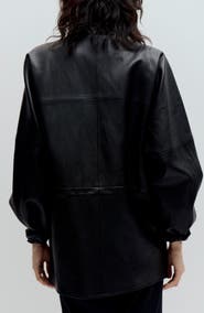MANGO Faux Leather Funnel Neck Jacket