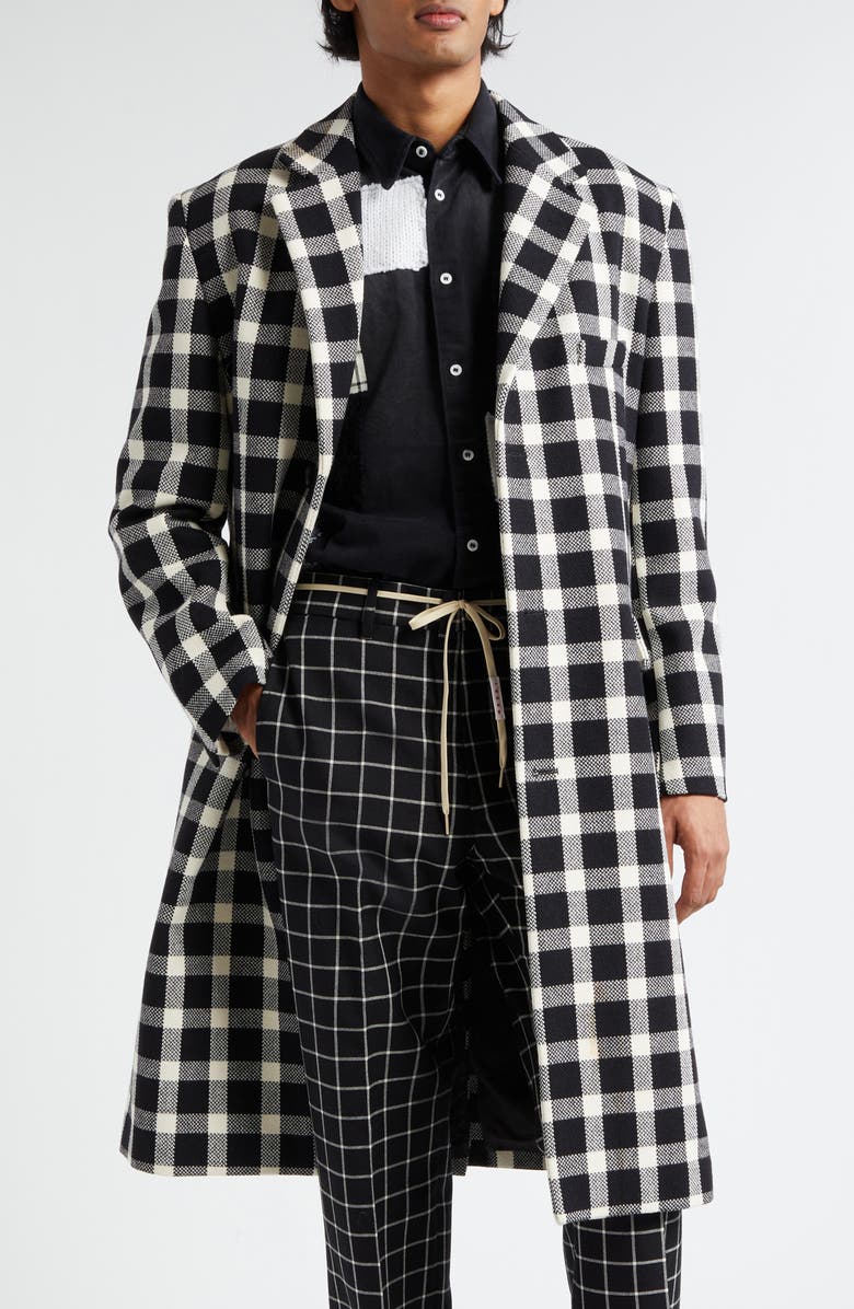 Marni Check Wool Blend Topcoat, Main, color,