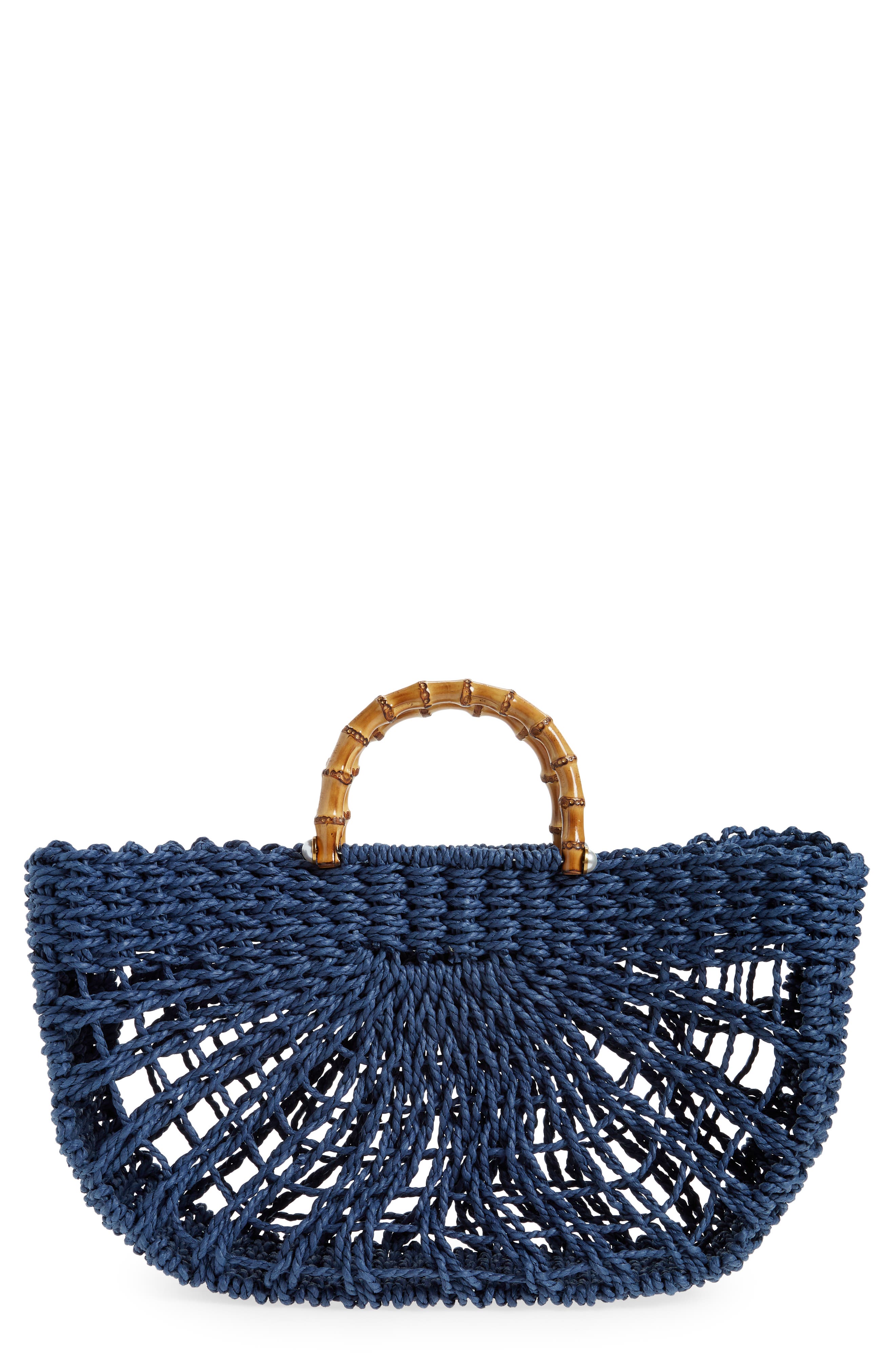 Straw Tote, Main, color, NAVY