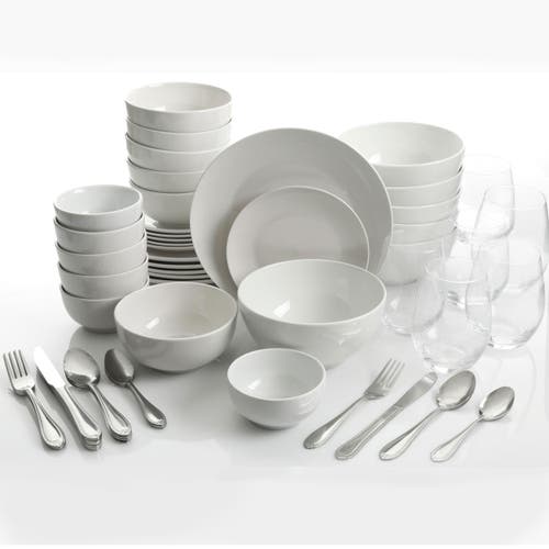 Gibson All U Need 60 Piece Ceramic Dinnerware Combo Set With Drinkware And Flatware In White