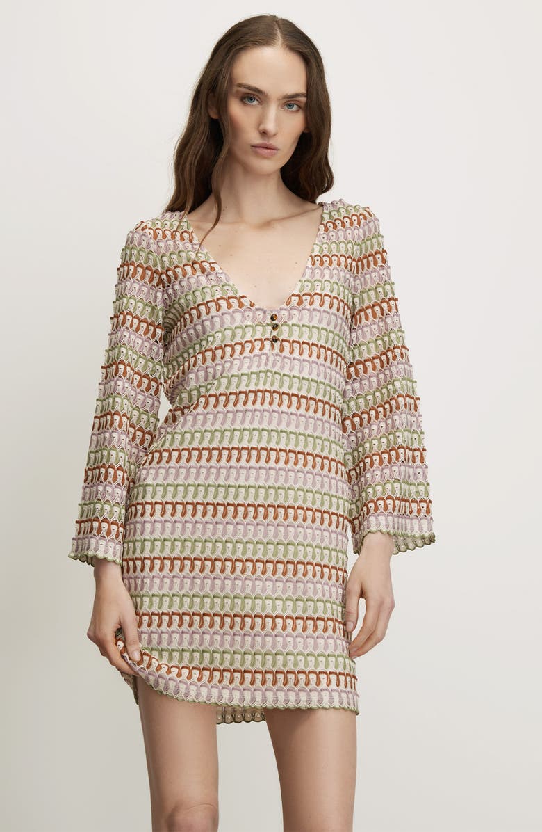 Veronica Beard Novien Embroidered Long Sleeve Minidress, Alternate, color, Deep Ochre Dove Multi