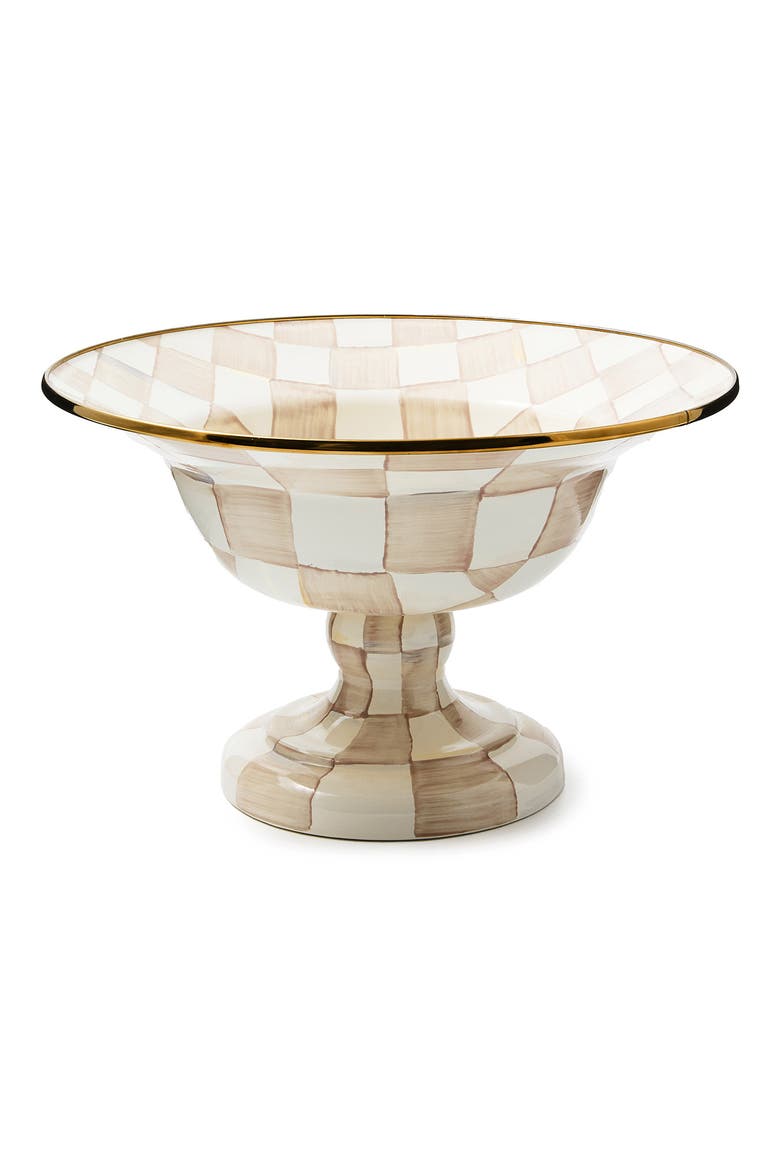 Mocha Check Large Enameled Steel Compote Bowl, Main, color, MOCHA