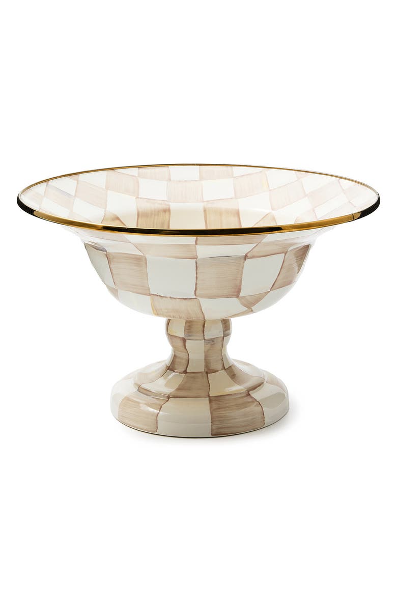 MACKENZIE CHILDS Mocha Check Large Enameled Steel Compote Bowl, Main, color, Mocha
