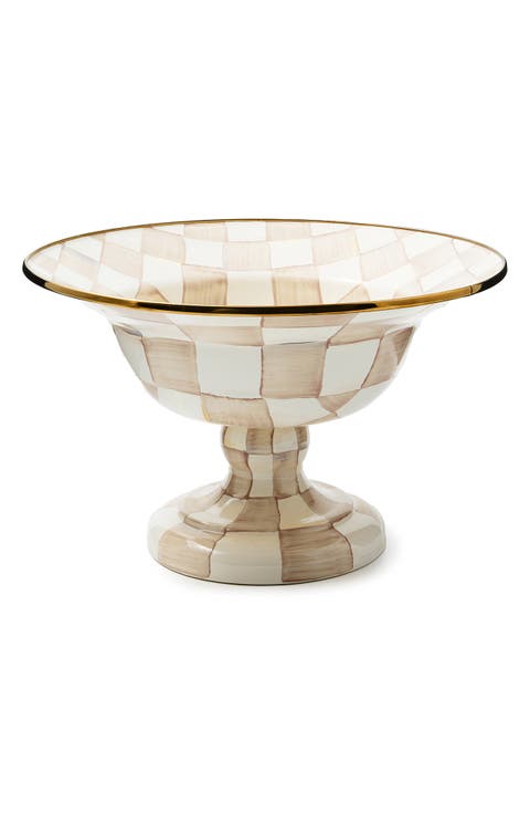 Mocha Check Large Enameled Steel Compote Bowl