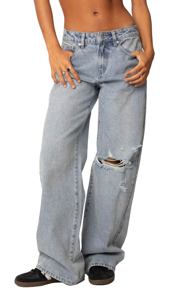 EDIKTED Adam Distressed Ripped Nonstretch Wide Leg Jeans, Main, color, Light-Blue
