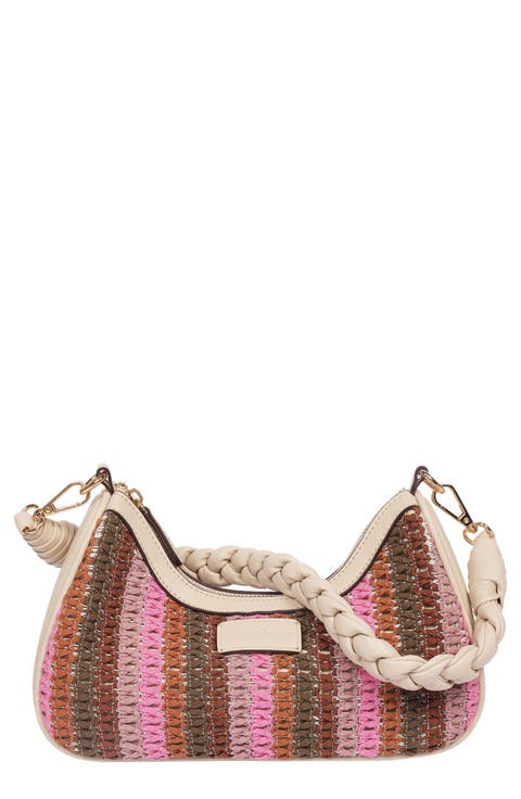 Woven Ribbon Zip Top Shoulder Bag
