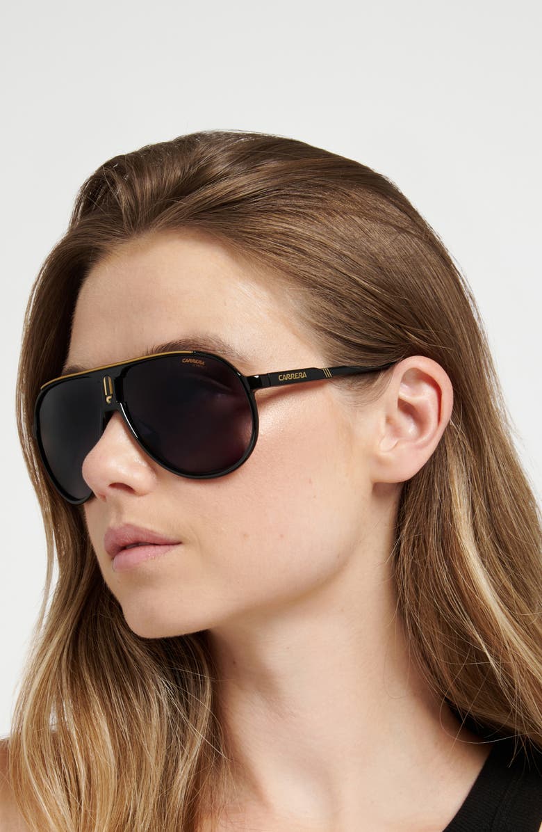 Carrera Eyewear Champion 62mm Oversize Gradient Pilot Sunglasses, Alternate, color, Black Gold/ Dark Grey Sf