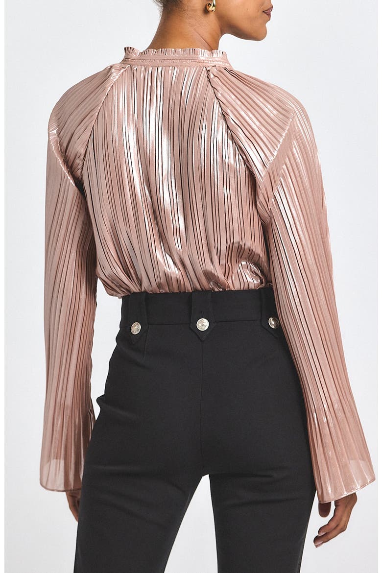 Claira Metallic Pleat Shirt, Alternate, color, PINK SILVER