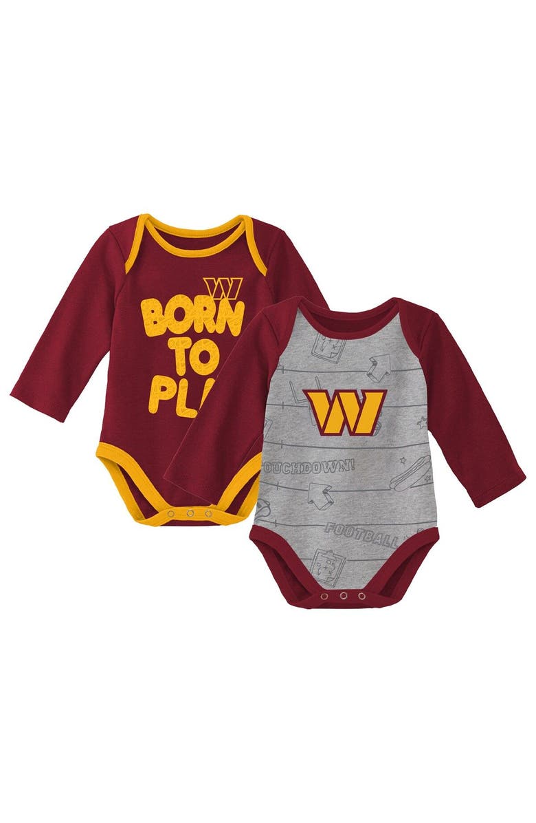 Outerstuff Newborn & Infant Burgundy/Heathered Gray Washington Commanders Born To Win Two-Pack Long Sleeve Bodysuit Set, Main, color, Burgundy
