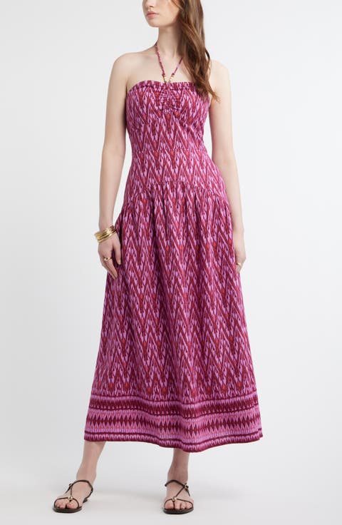 Halter Neck Drop Waist Linen Blend Maxi Dress