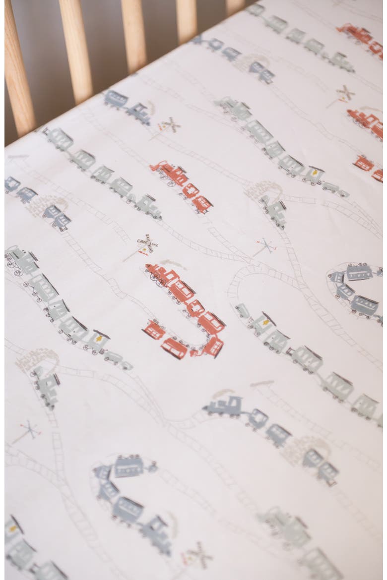 Organic Cotton Crib Sheet, Alternate, color, LOCOMOTIVE