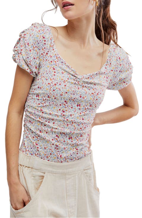 Bella Floral Ruched Puff Sleeve Print Bodysuit