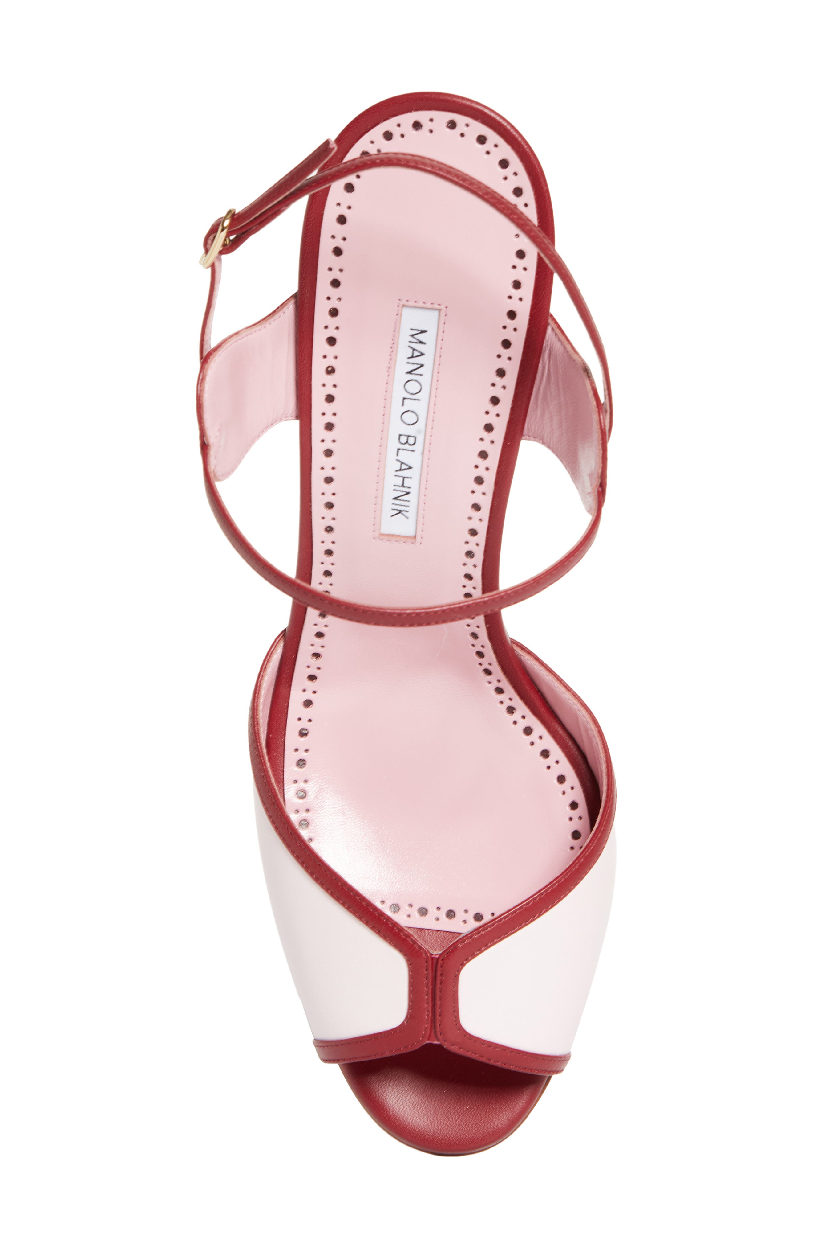 Manolo Blahnik Todda Colorblock Sandal, Alternate, color, Lpnk 6804/Dred 6039