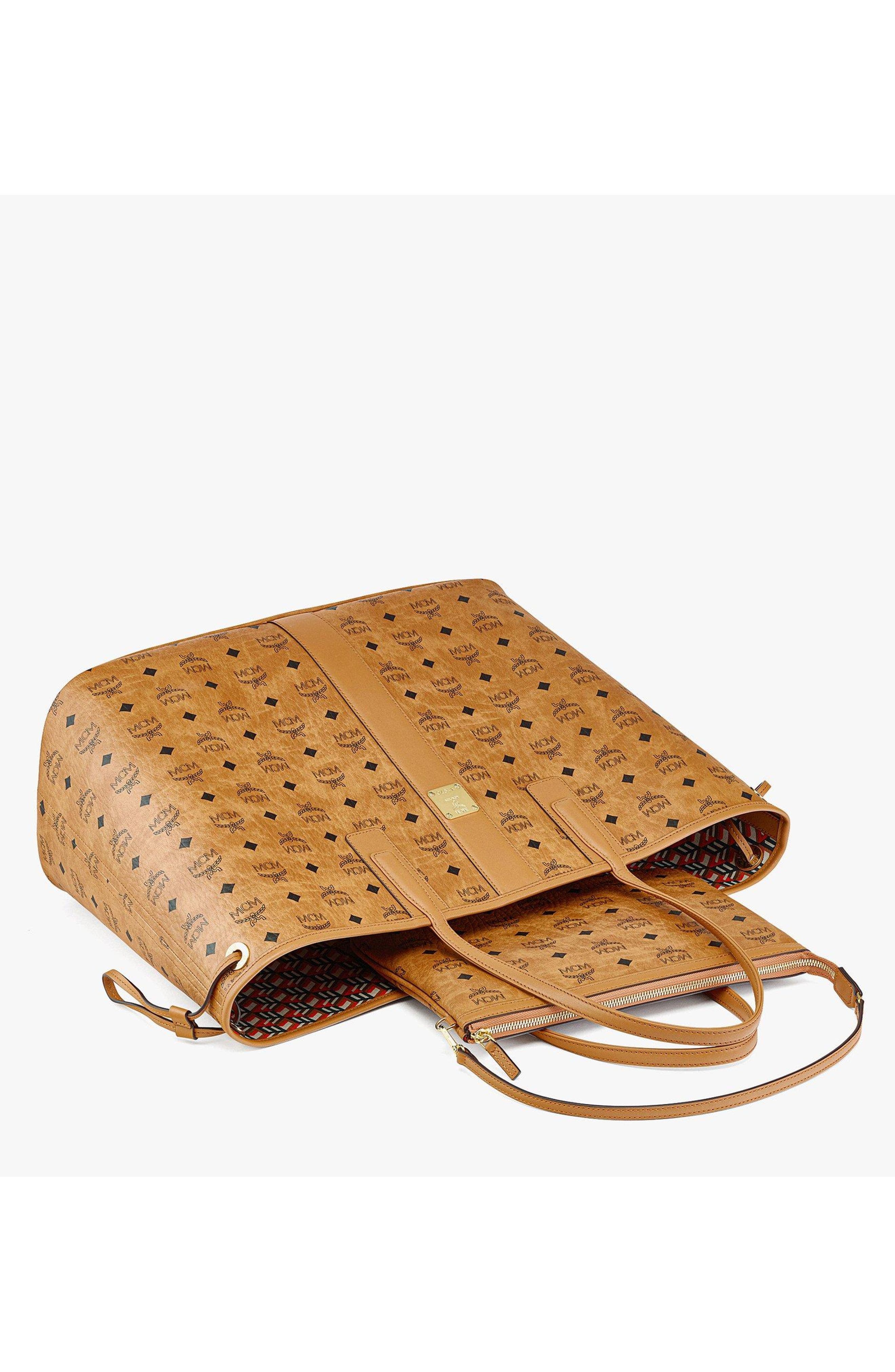 MCM Large Reversible Liz Shopper in Visetos, Alternate, color, Cognac