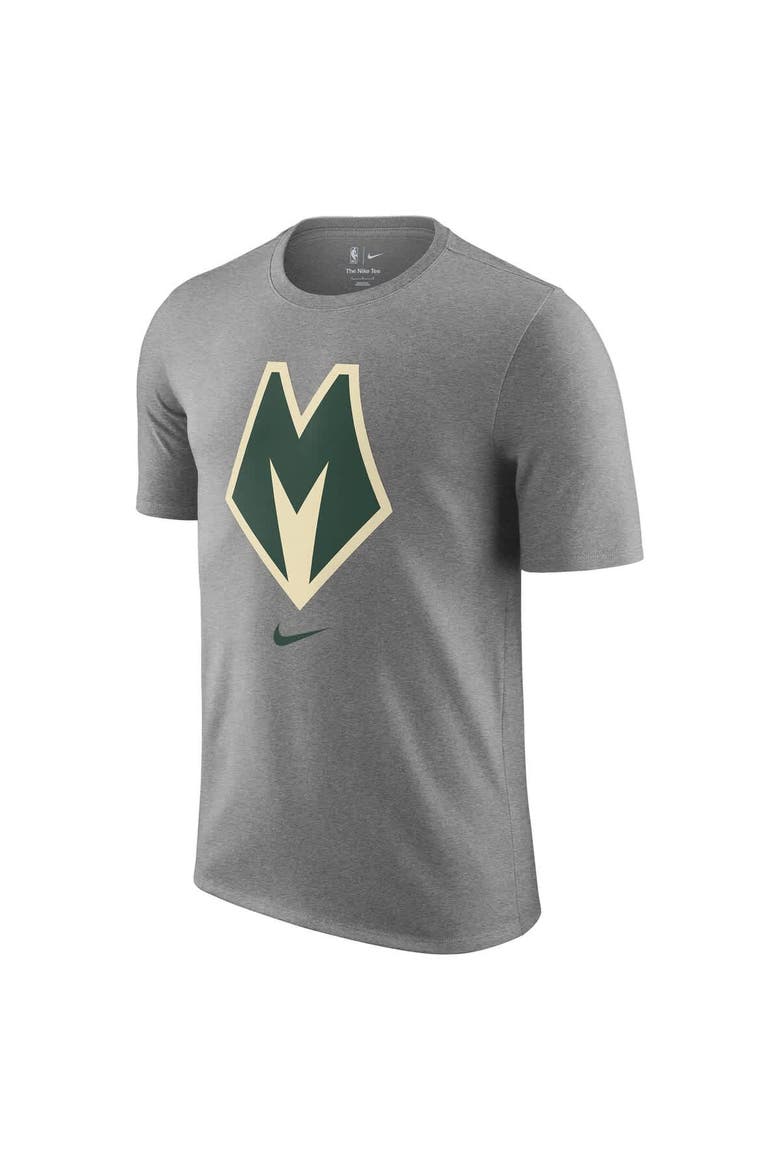 Men's Nike  Heather Gray Milwaukee Bucks 2025/26 City Edition Remix Essential Logo T-Shirt, Alternate, color, Heather Gray
