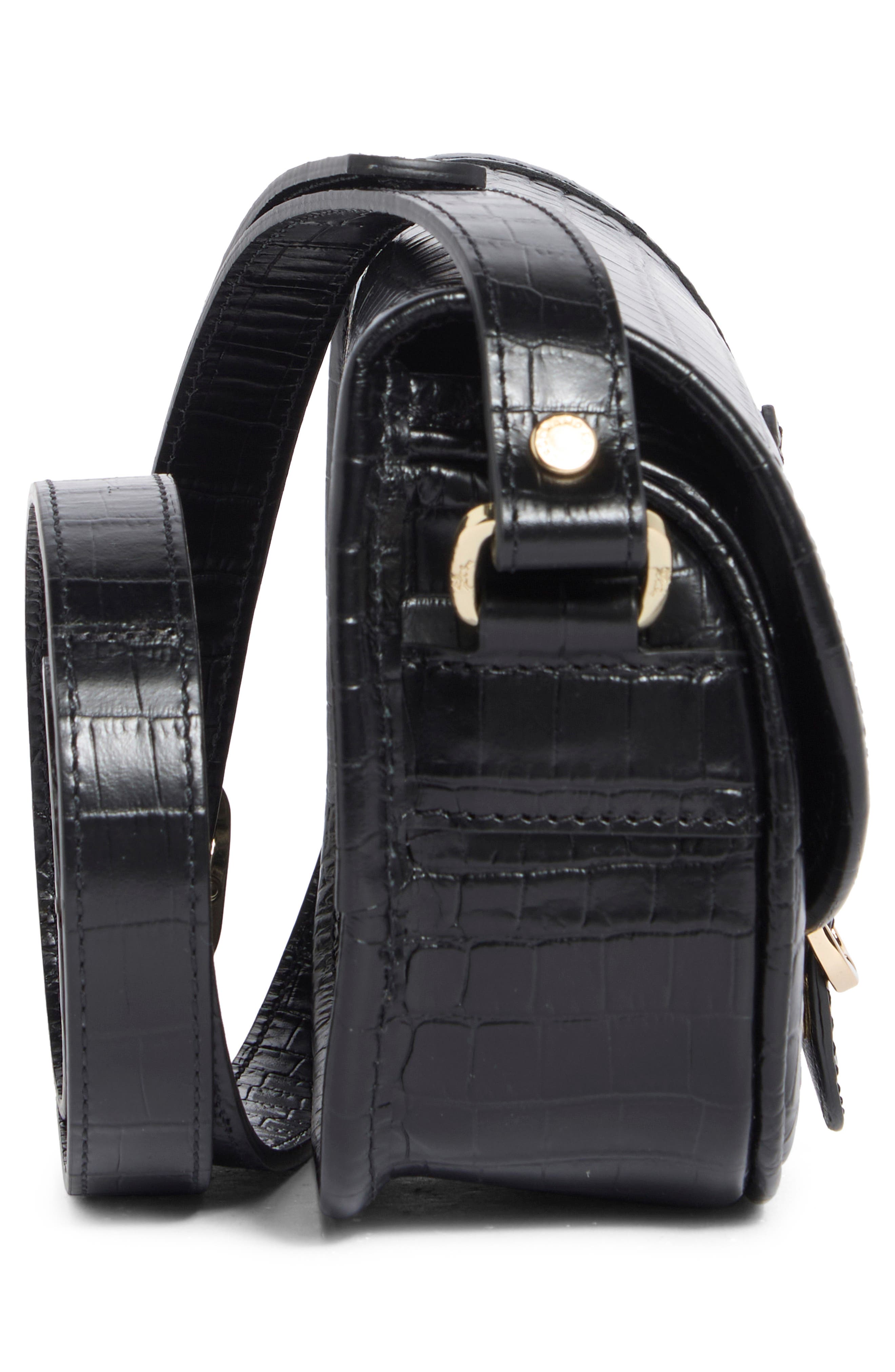 Longchamp 1980 Croc Embossed Small Crossbody Bag, Alternate, color, Black