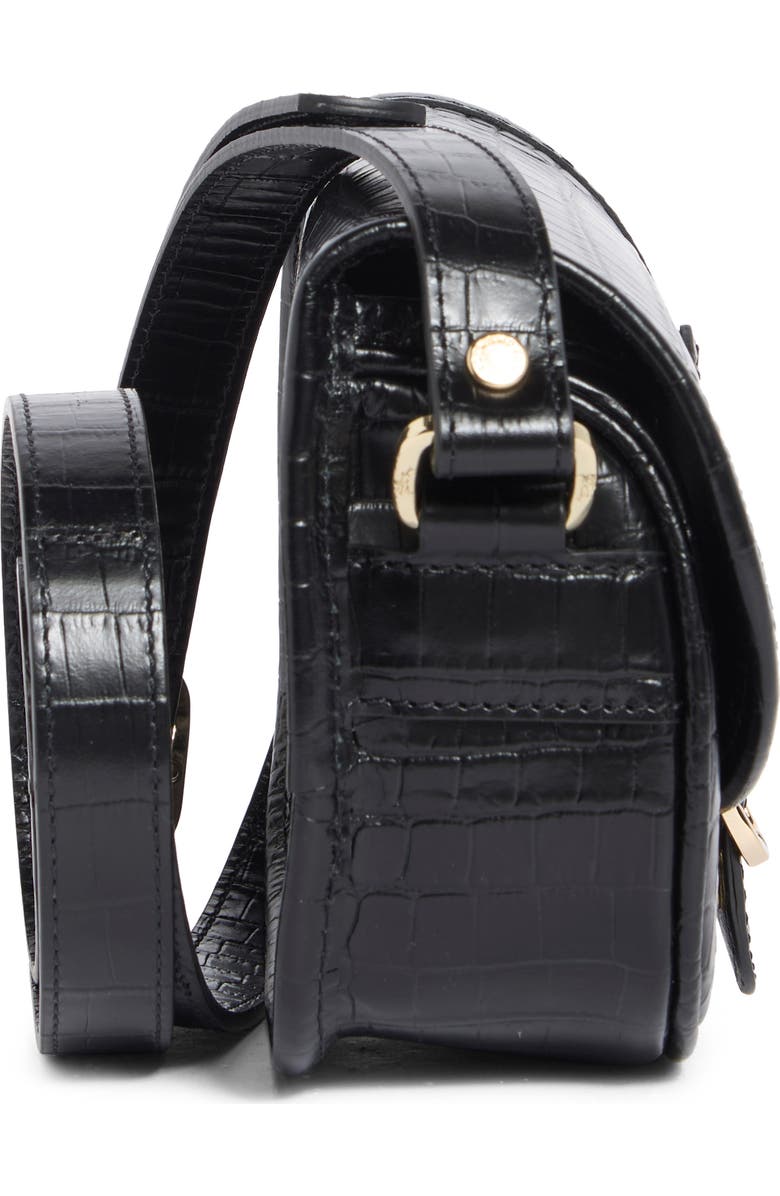 Longchamp 1980 Croc Embossed Small Crossbody Bag, Alternate, color, Black
