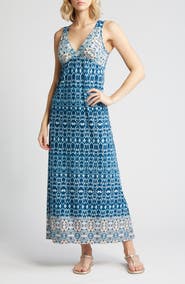 Loveappella Border Print Sleeveless Jersey Maxi Dress