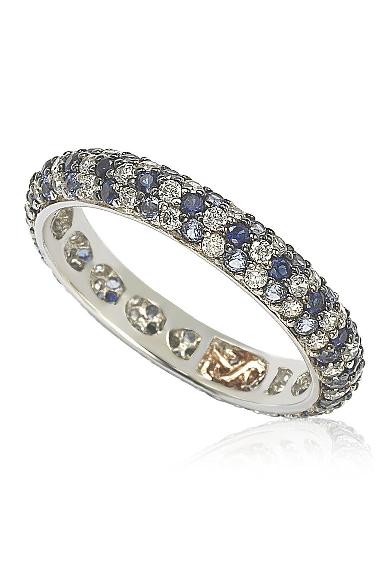 Sterling Silver Sapphire & Diamond Accent Pave Eternity Band, Alternate, color, BLUE