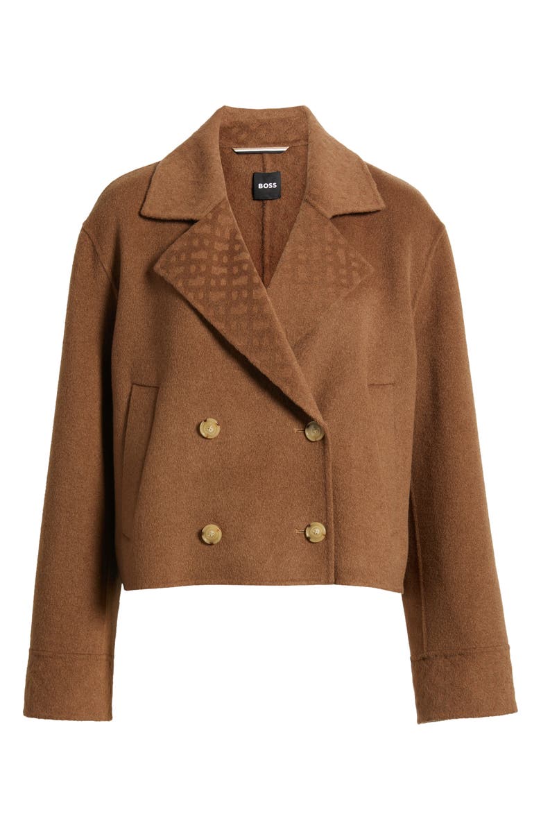 BOSS Jutano Contrast Print Double Breasted Wool Blend Jacket, Alternate, color, Open Brn