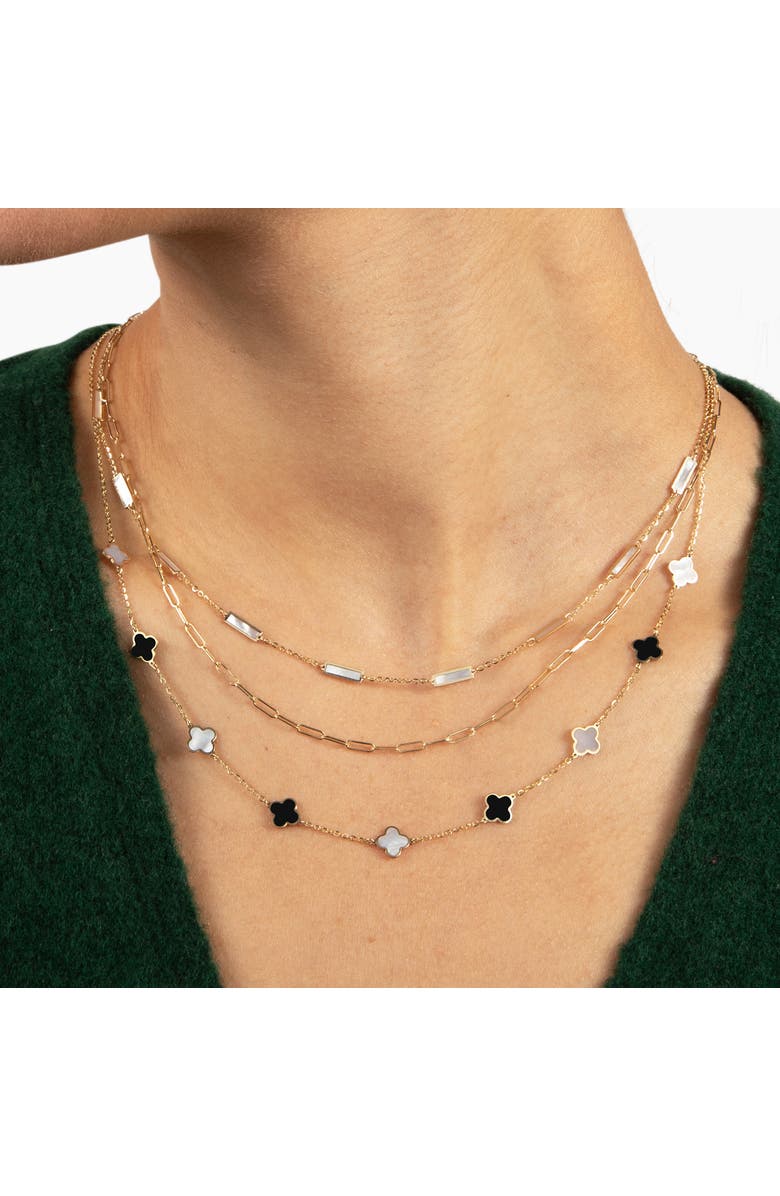 The Lovery Fine Jewelry Mini Mother of Pearl and Onyx Mixed Clover Necklace, Alternate, color, Mother Of Pearl And Onyx