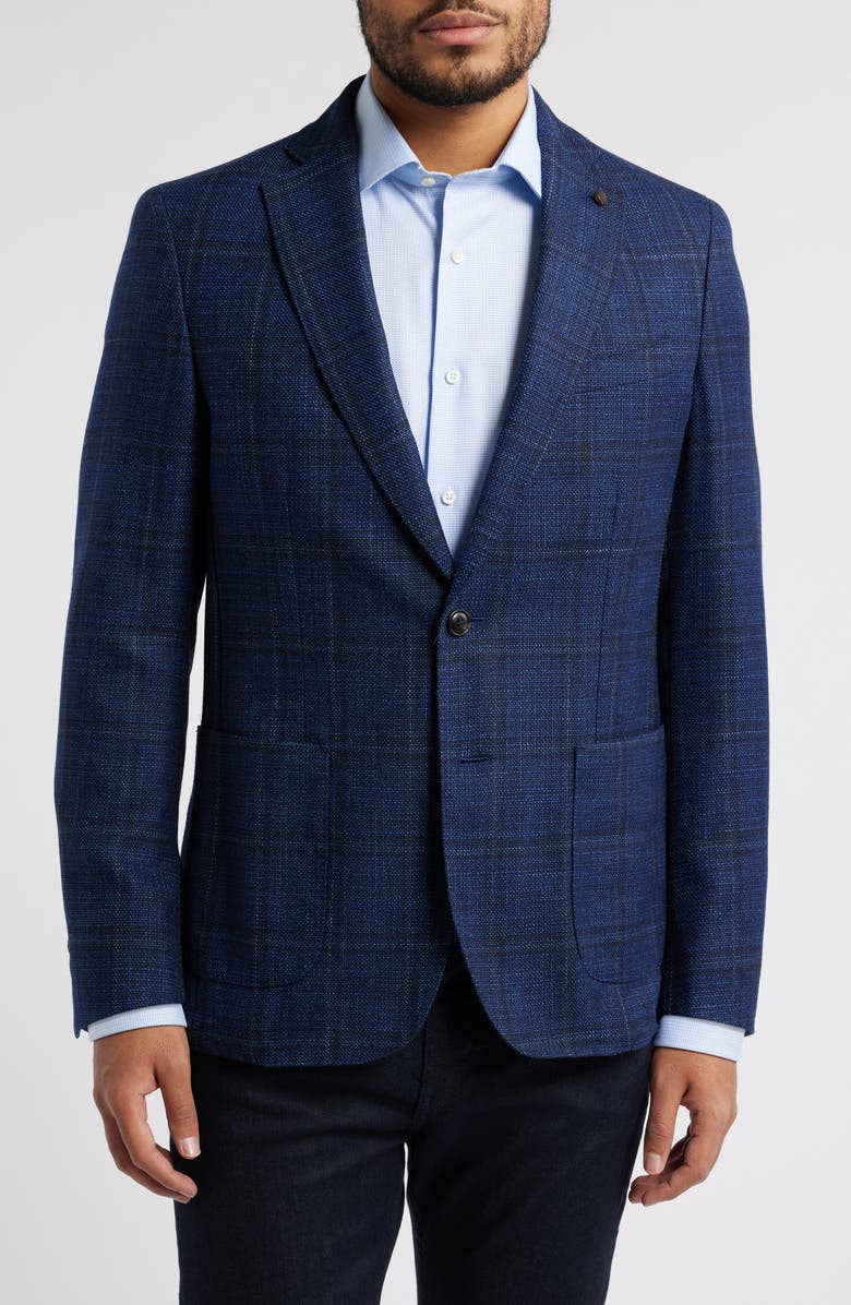 Peter Millar Crown Crafted Clyde Plaid Merino Wool & Silk Sport Coat, Main, color, 