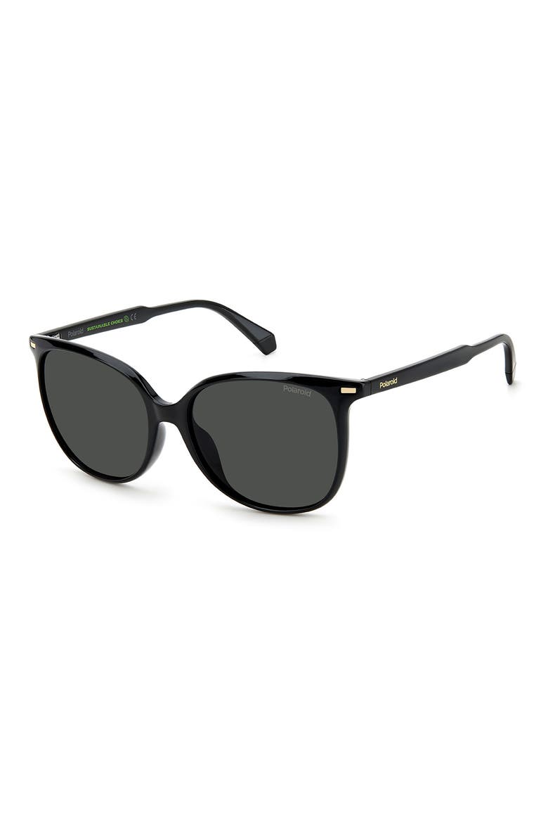 57mm Polarized Cat Eye Sunglasses, Alternate, color, BLACK / GRAY POLARIZED