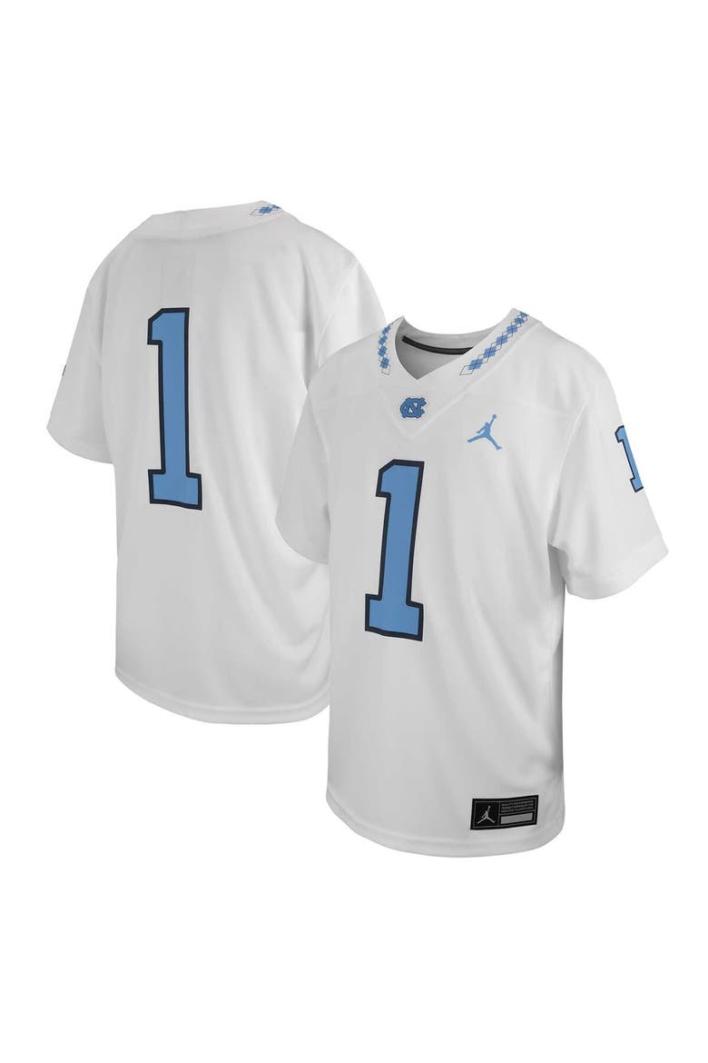Youth Jordan Brand #1 White North Carolina Tar Heels Untouchable Replica Game Jersey, Alternate, color, White