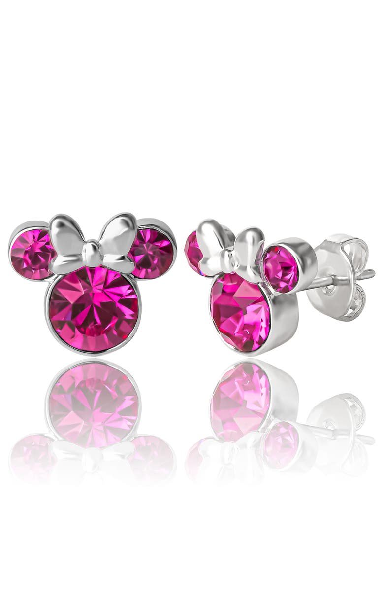 Disney Birthstone Stud Earrings, Alternate, color, October - Fuchsia Crystal