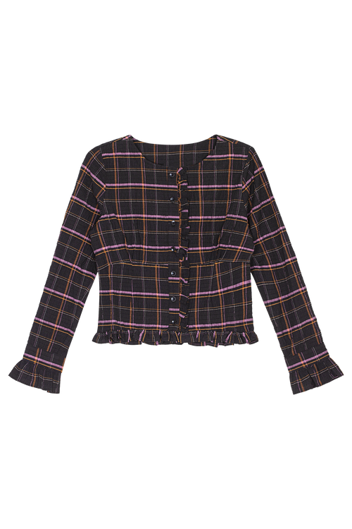 Untitled in Motion Amelia Ruffle Detail Button Down Top in Viv Plaid  product