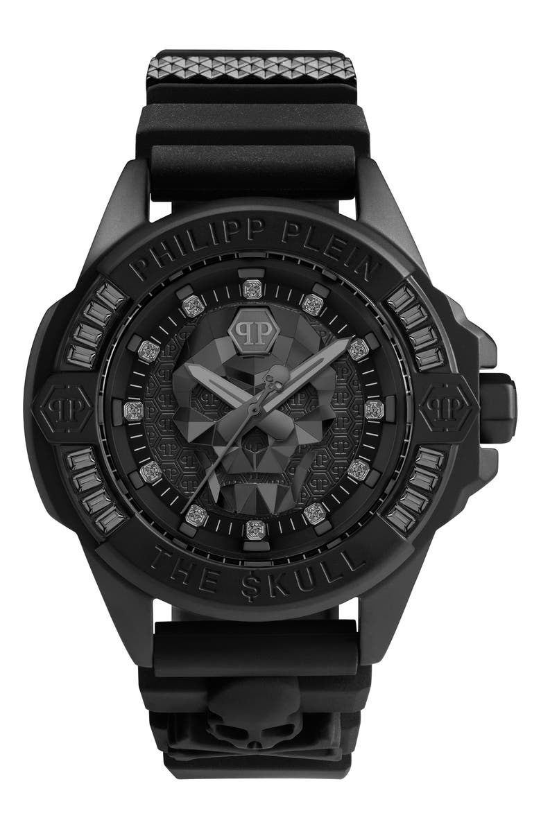 PHILIPP PLEIN The $kull Crystal Silicone Strap Watch, 44mm, Main, color, 