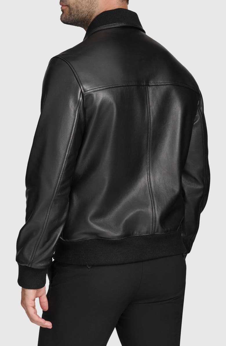 Cole Haan Knit Trim Leather Jacket, Alternate, color, Black