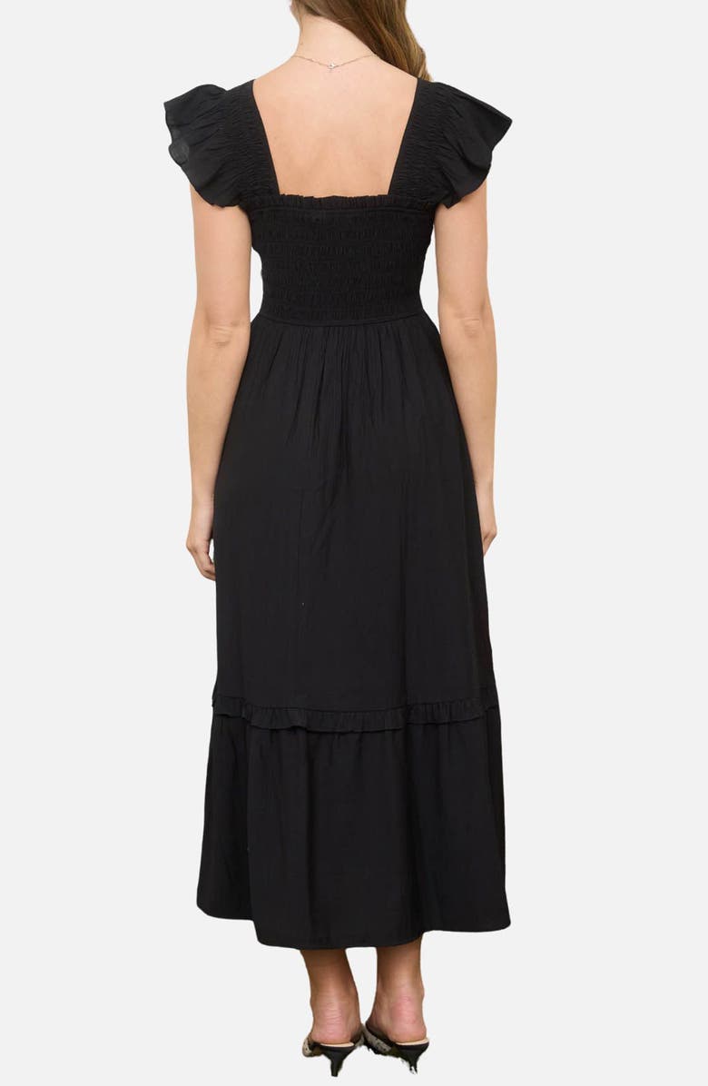 Blu Pepper Smocked Bodice Tiered Maxi Dress, Alternate, color, Black