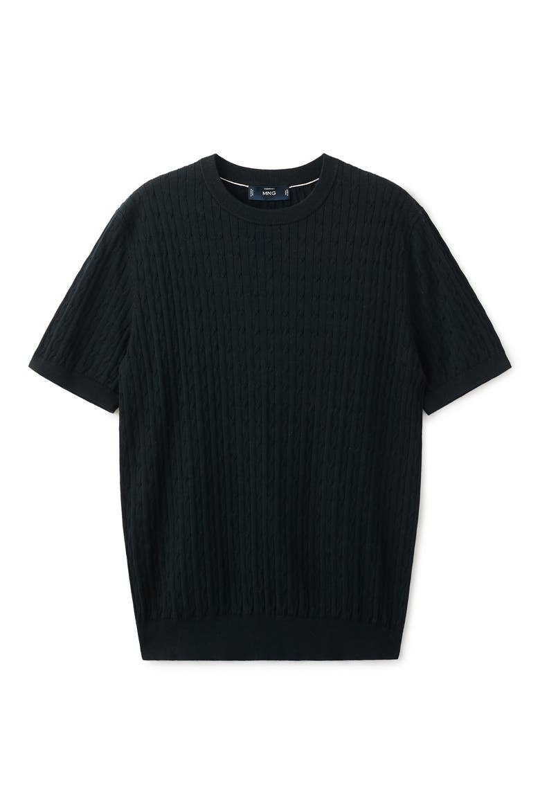 Cable Stitch Short Sleeve Cotton Sweater, Alternate, color, NIGHT BLUE