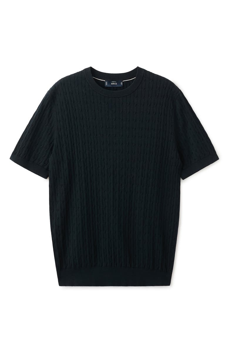 MANGO Cable Stitch Short Sleeve Cotton Sweater, Alternate, color, Night Blue