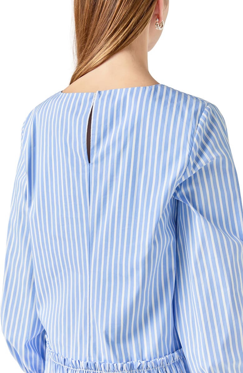 English Factory Stripe Long Sleeve Cotton Blend Minidress, Alternate, color, Powder Blue