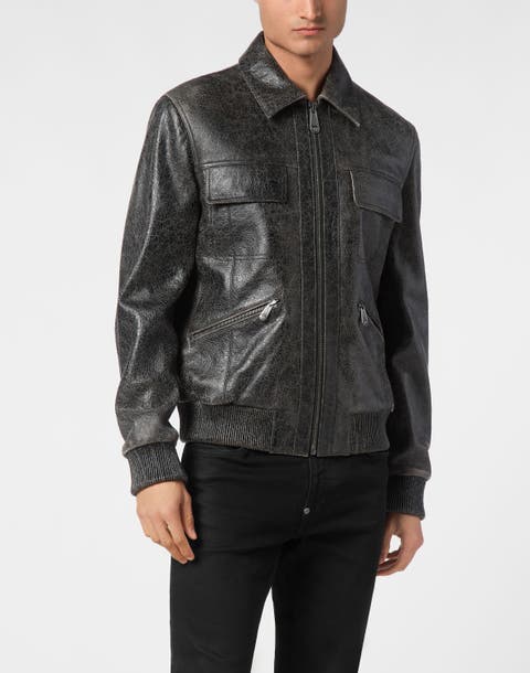 Leather Coster Bomber Jacket Ls Men