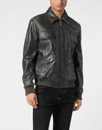 PHILIPP PLEIN Leather Coster Bomber Jacket Ls Men